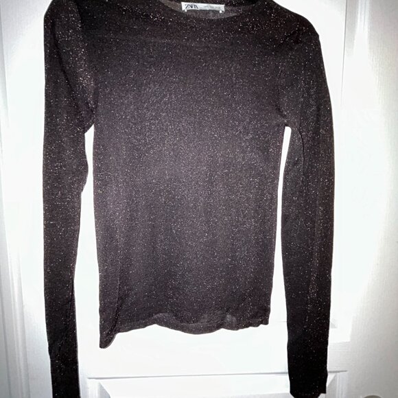 ZARA Metallic Sheer Tulle Top – Black with Copper Shimmer (Size S) - Picture 2 of 4